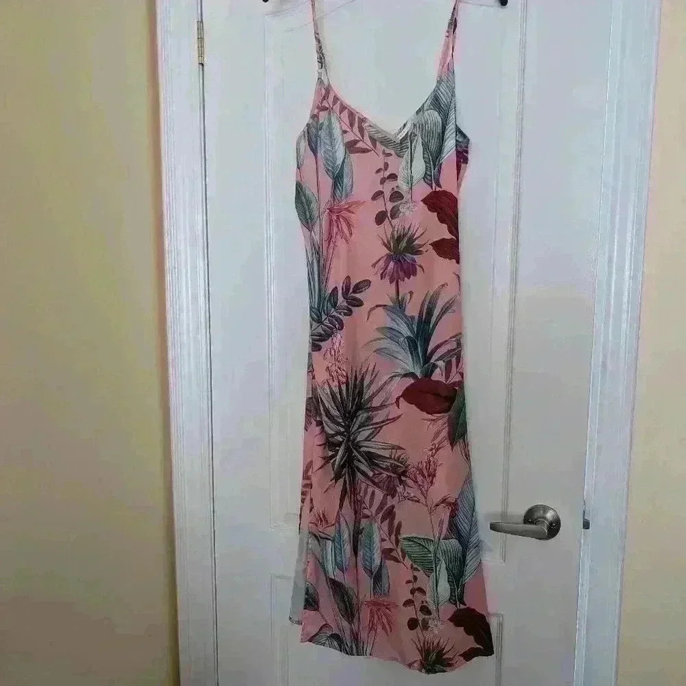 Primark size small pink green floral slip dress